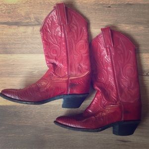 Red Justin Leather Cowboy Boots Size 5 B